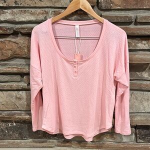 Mentionables Pink Henley Scoop Neck Long Sleeve Lounge Top